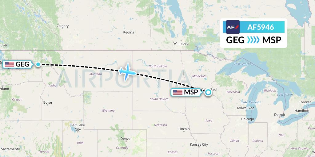 AF5946 Air France Flight Map: Spokane to Minneapolis