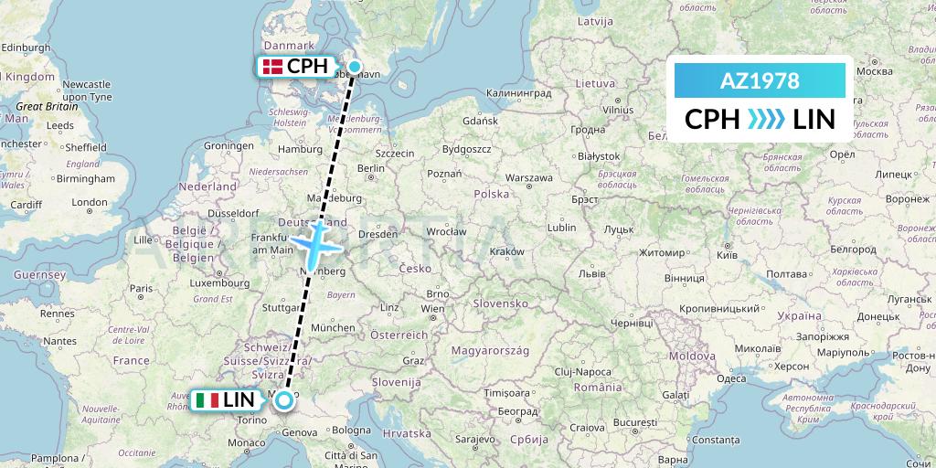 AZ1978 ITA Airways Flight Map: Copenhagen to Milan