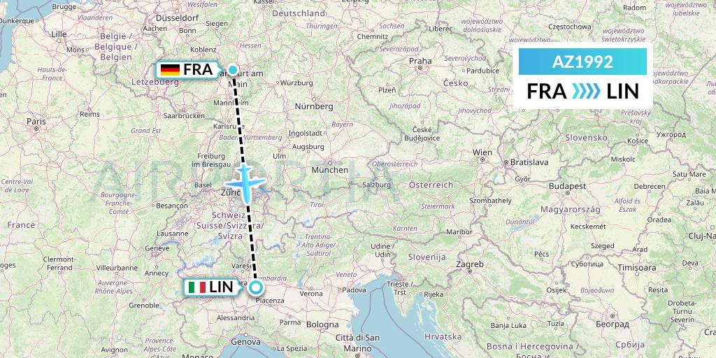 AZ1992 ITA Airways Flight Map: Frankfurt to Milan