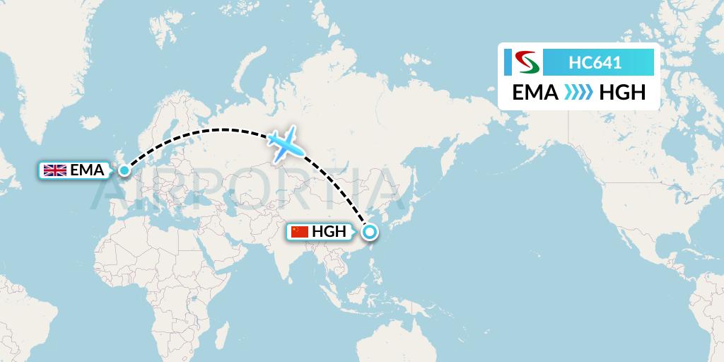 HC641 Air Senegal Flight Map: East Midlands to Hangzhou