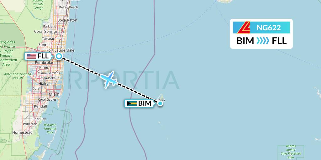 NG622 Aero Contractors Flight Map: South Bimini to Fort Lauderdale