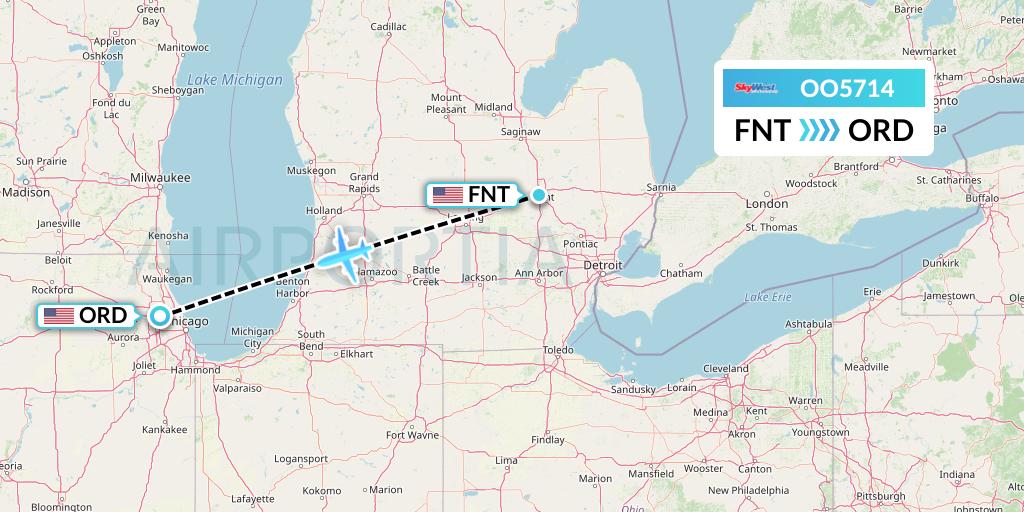 OO5714 SkyWest Airlines Flight Map: Flint to Chicago