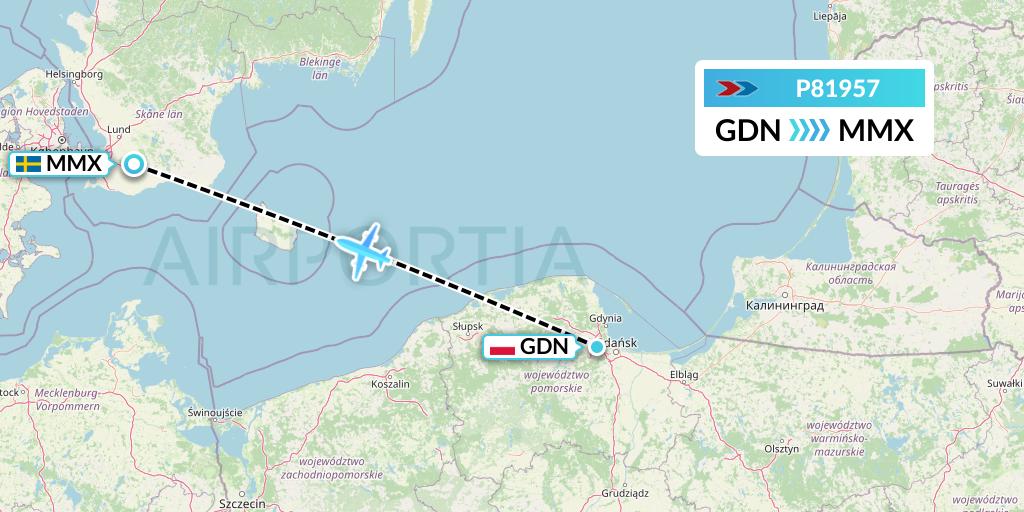 P81957 Sprint Air Flight Map: Gdansk to Malmo
