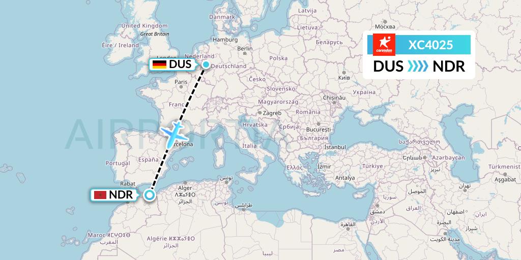XC4025 Corendon Airlines Flight Map: Dusseldorf to Nador