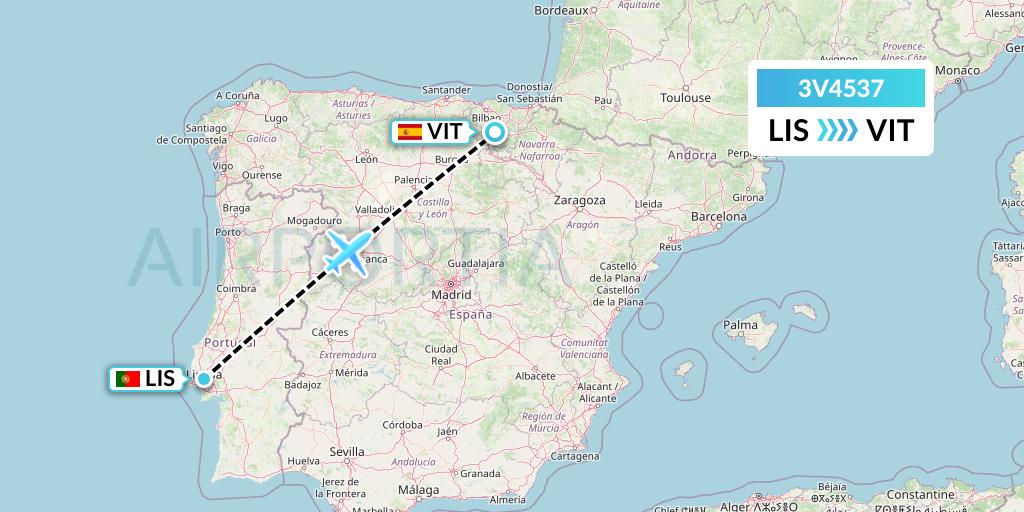 3V4537 ASL Airlines Belgium Flight Map: Lisbon to Vitoria