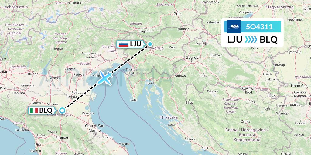 5O4311 ASL Airlines France Flight Map: Ljubljana to Bologna