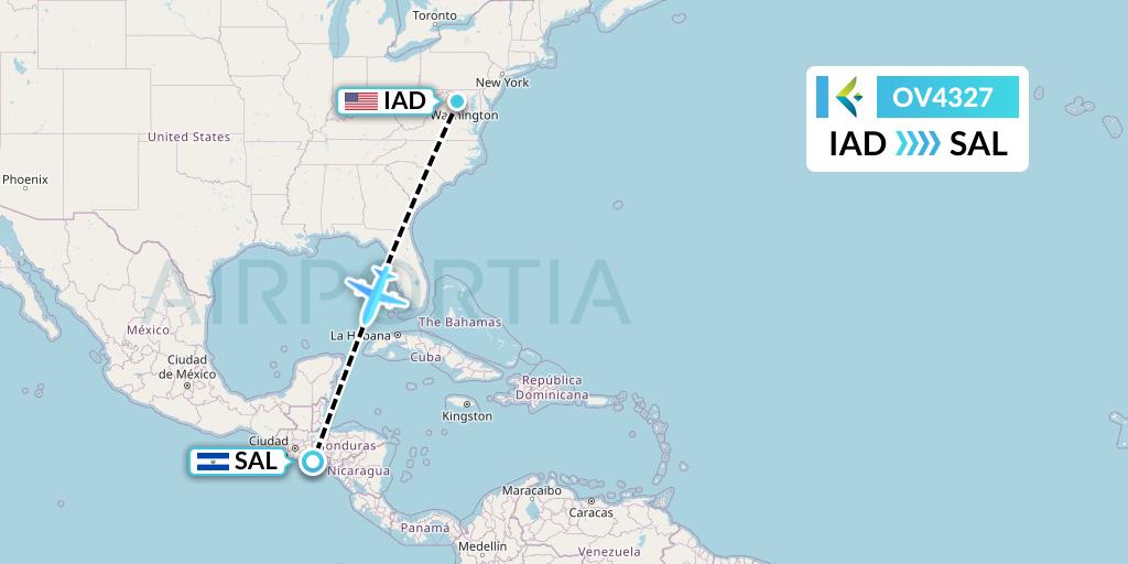 OV4327 SalamAir Flight Map: Washington to San Salvador