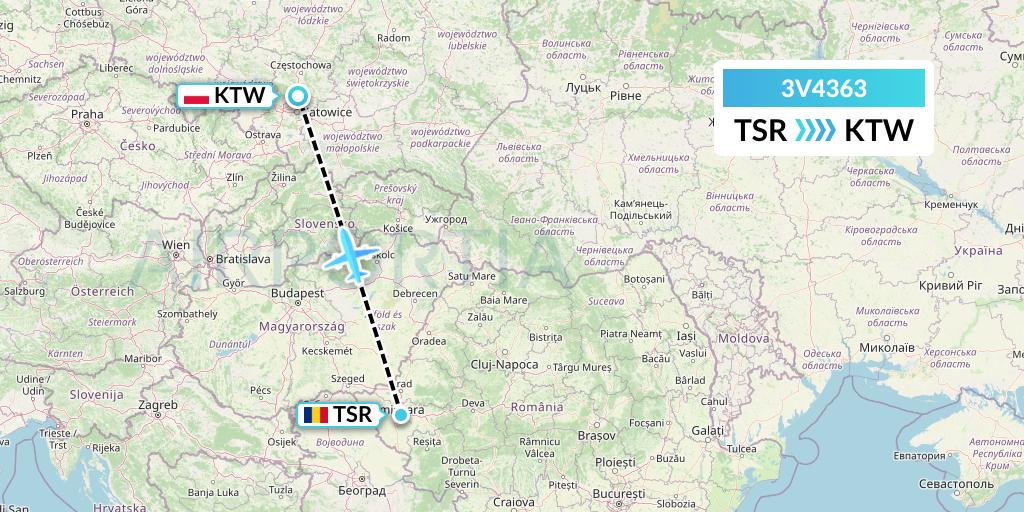 3V4363 ASL Airlines Belgium Flight Map: Timisoara to Katowice