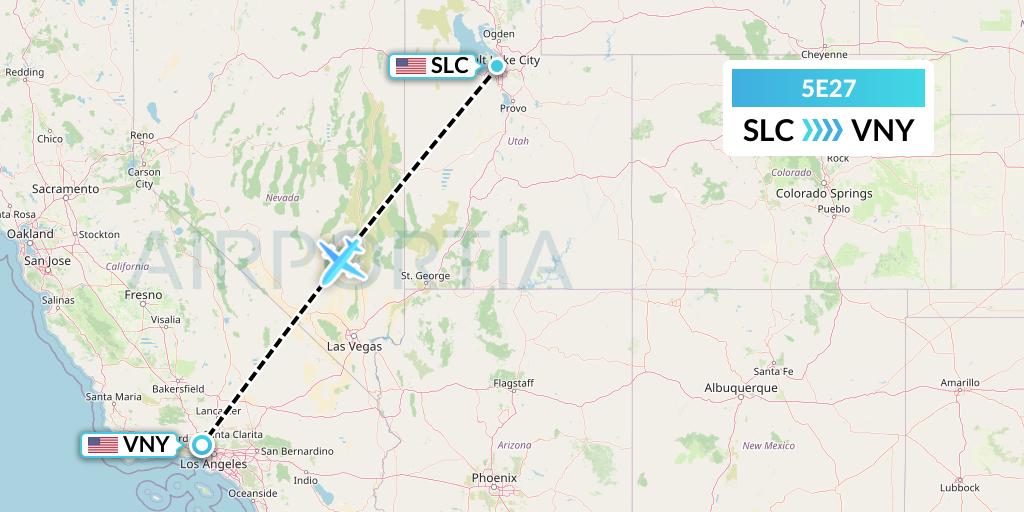 5E27 East Coast Flight Services, Inc. Flight Map: Salt Lake City to Van Nuys