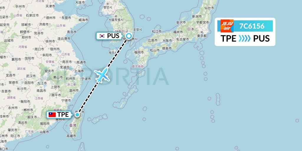 7C6156 Jeju Air Flight Map: Taipei to Busan