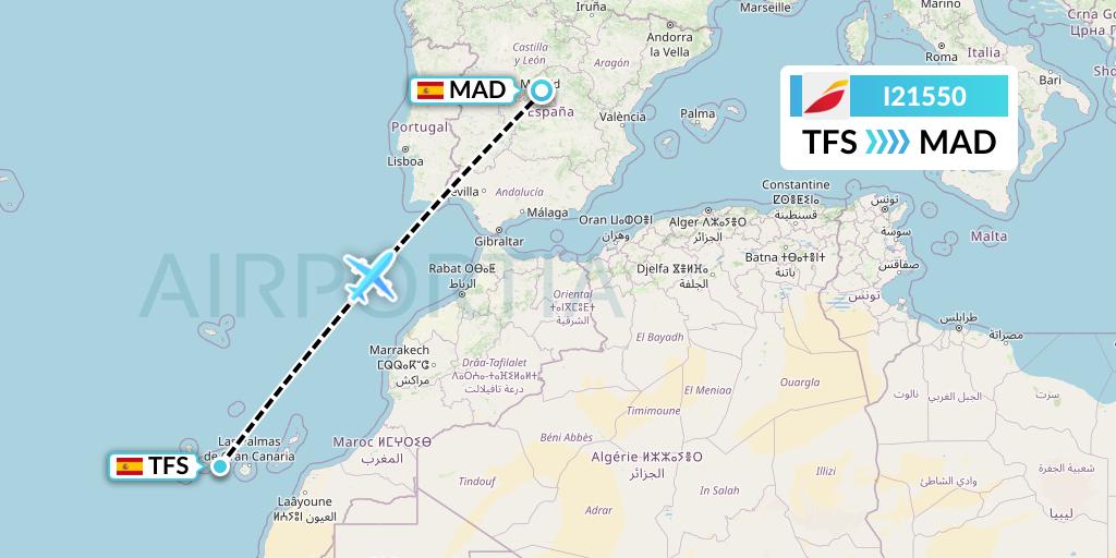 I21550 Iberia Express Flight Map: Tenerife to Madrid