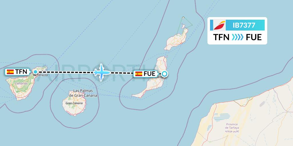 IB7377 Iberia Flight Map: Tenerife to Fuerteventura