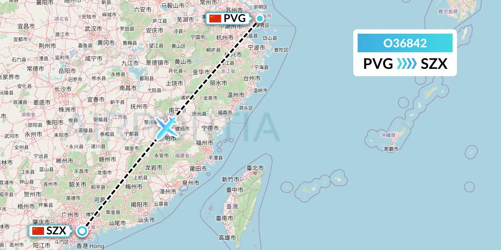 O36842 SF Airlines Flight Map: Shanghai to Shenzhen