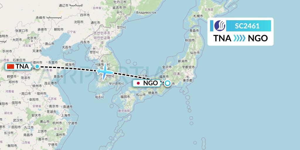 SC2461 Shandong Airlines Flight Map: Jinan to Nagoya