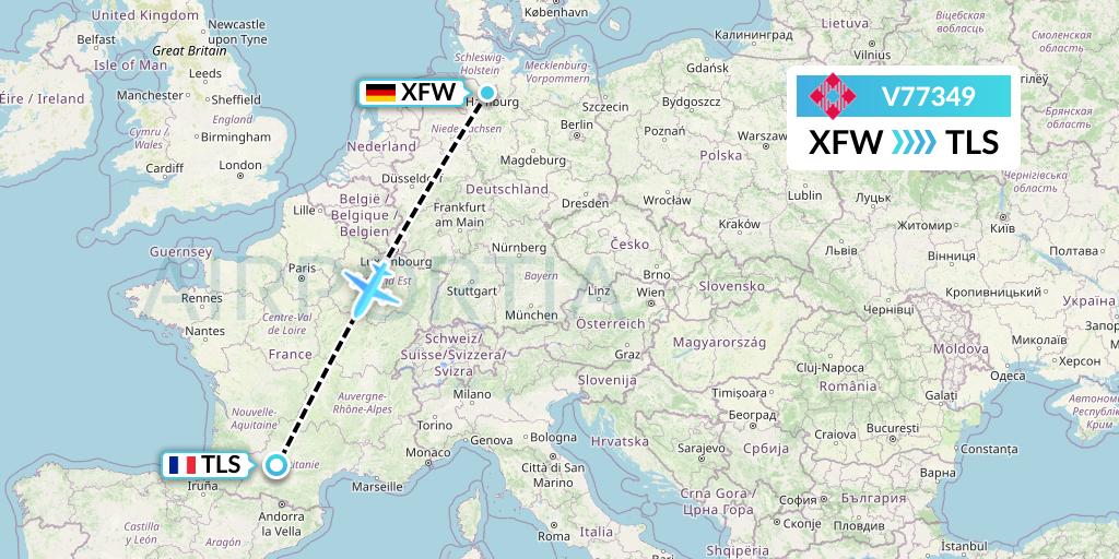 V77349 Volotea Flight Map: Hamburg to Toulouse