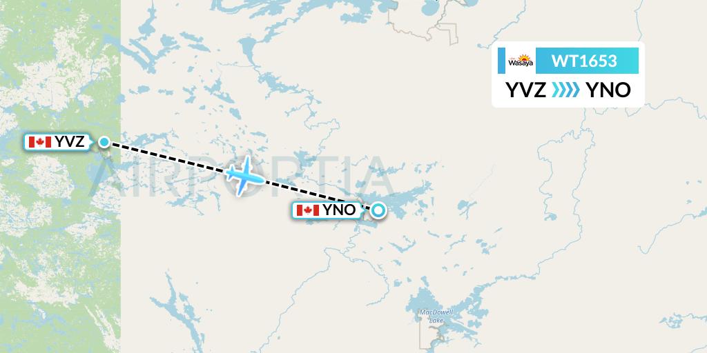WT1653 Swiftair Flight Map: Deer Lake to North Spirit Lake