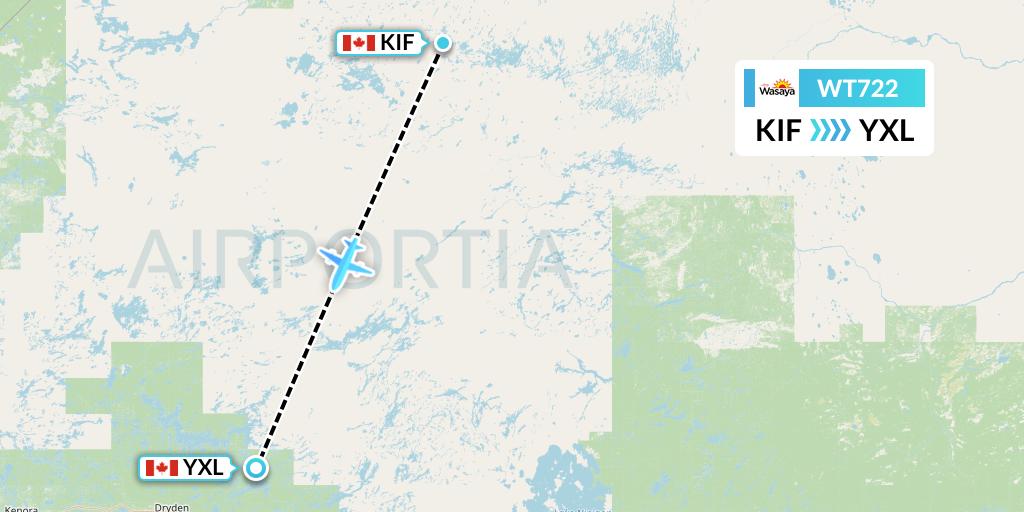 WT722 Swiftair Flight Map: Kingfisher Lake to Sioux Lookout