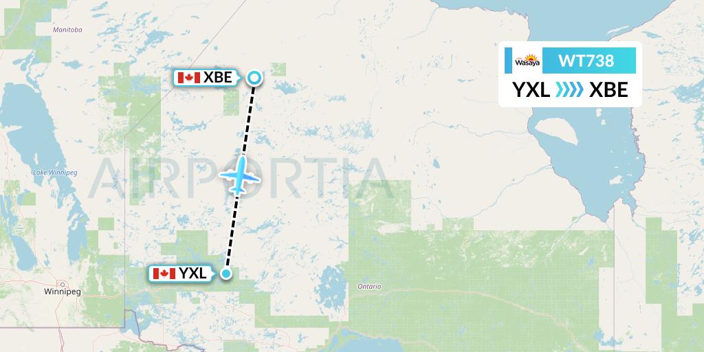 WT738 Swiftair Flight Map: Sioux Lookout to Bearskin Lake