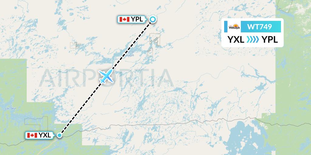 WT749 Swiftair Flight Map: Sioux Lookout to Pickle Lake