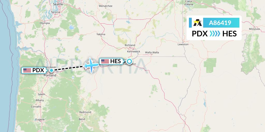 A86419 Aerolink Uganda Flight Map: Portland to Hermiston