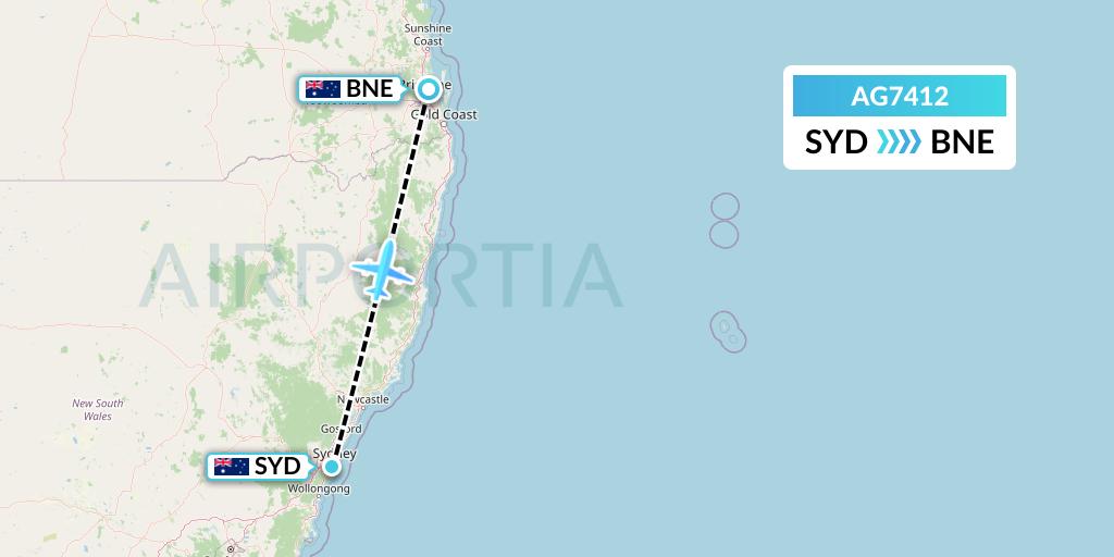 AG7412 Aruba Airlines Flight Map: Sydney to Brisbane