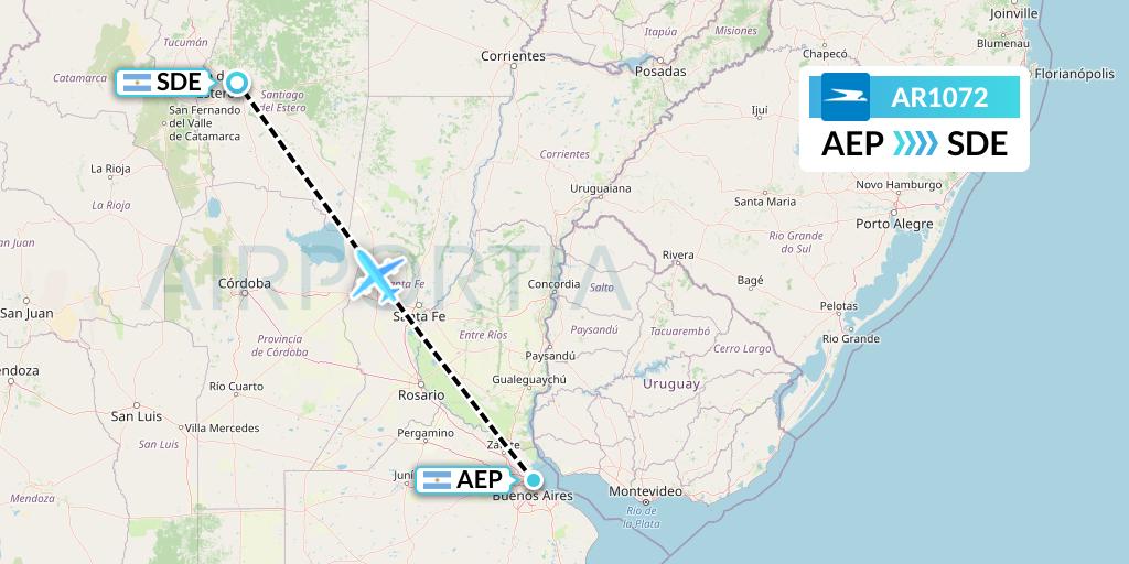 AR1072 Aerolineas Argentinas Flight Map: Buenos Aires to Santiago del Estero
