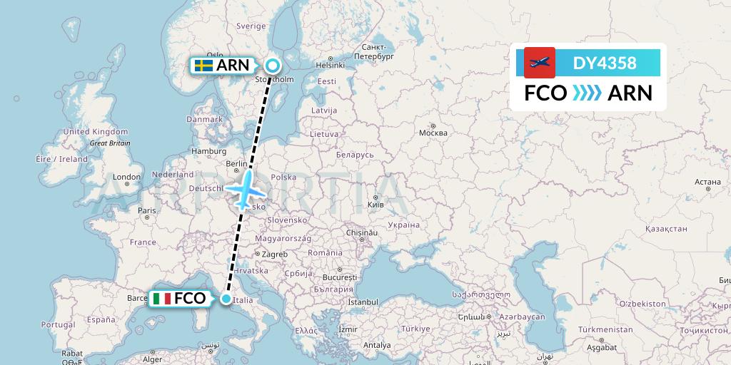 DY4358 Norwegian Flight Map: Rome to Stockholm