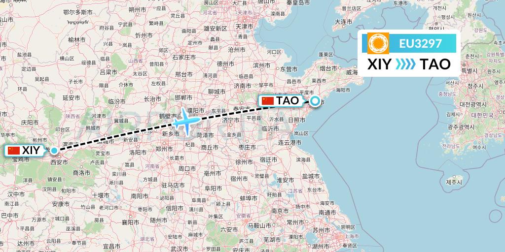 EU3297 Chengdu Airlines Flight Map: Xi'an to Qingdao