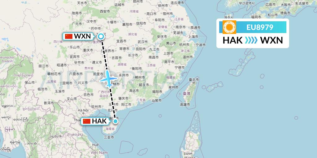 EU8979 Chengdu Airlines Flight Map: Haikou to Wanzhou