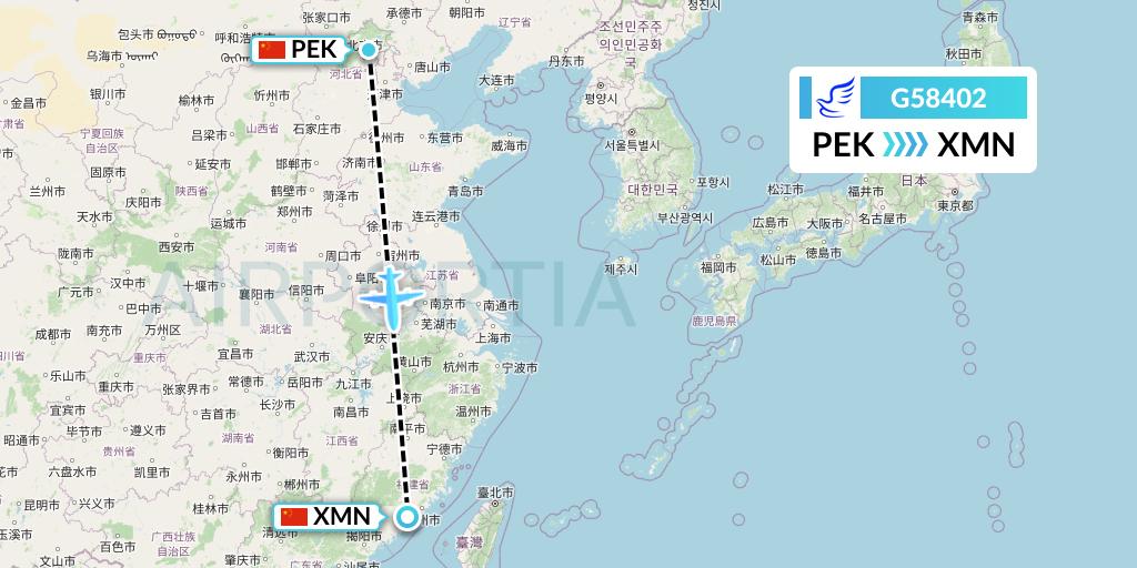 G58402 China Express Airlines Flight Map: Beijing to Xiamen