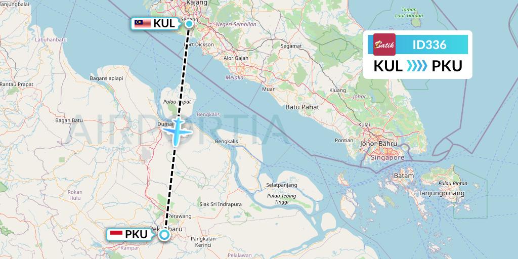 ID336 Batik Air Flight Map: Kuala Lumpur to Pekanbaru