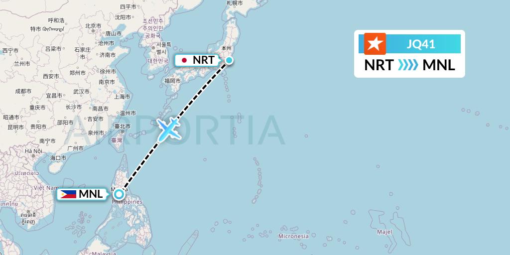 JQ41 Jetstar Airways Flight Map: Tokyo to Manila