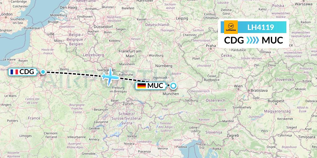 LH4119 Lufthansa Flight Map: Paris to Munich