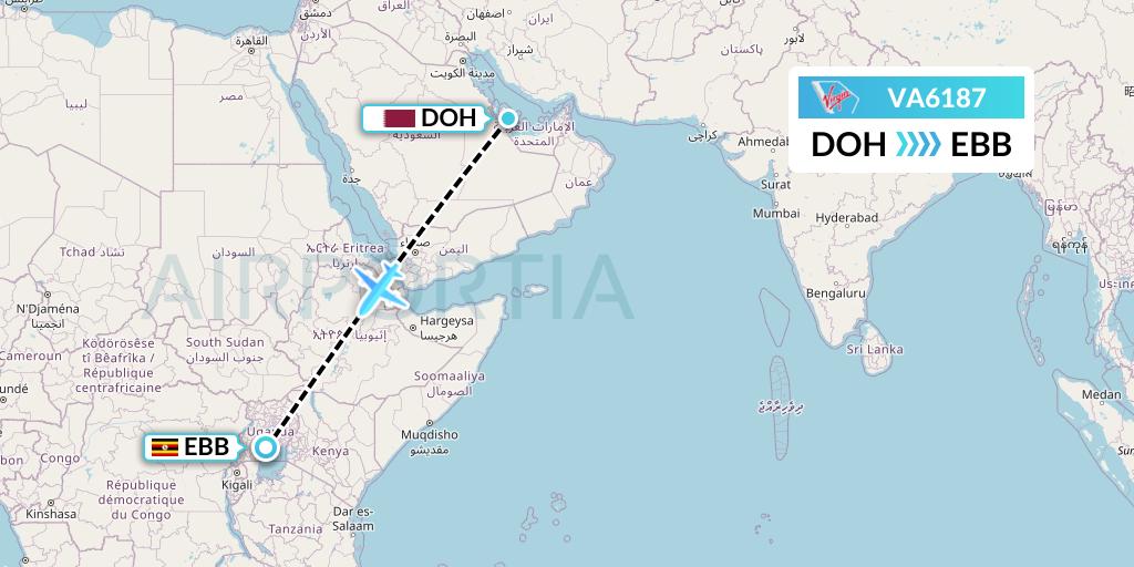 VA6187 Virgin Australia Flight Map: Doha to Entebbe