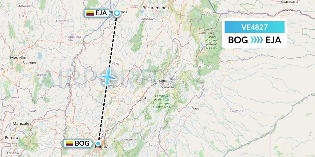 VE4827 Easyfly Flight Map: Bogota to Barrancabermeja