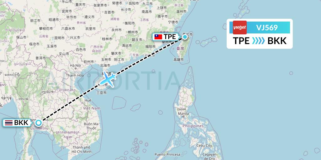 VJ569 VietJet Air Flight Map: Taipei to Bangkok