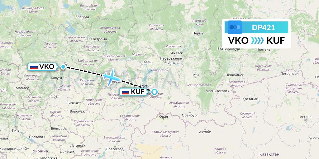 DP421 Pobeda Flight Map: Moscow to Samara