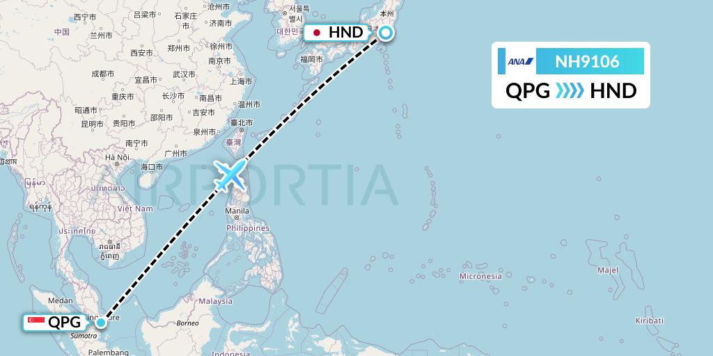 NH9106 All Nippon Airways Flight Map: Singapore to Tokyo