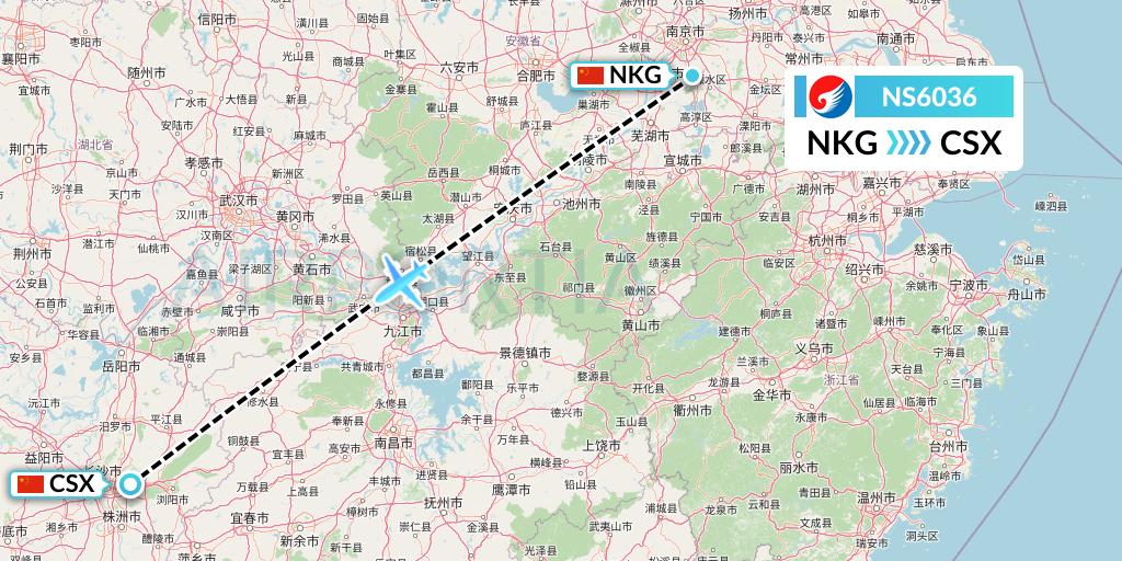 NS6036 Hebei Airlines Flight Map: Nanjing to Changsha