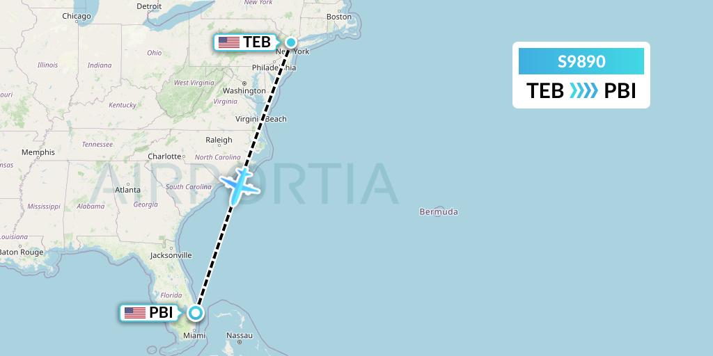 S9890 Flybig Flight Map: Teterboro to West Palm Beach