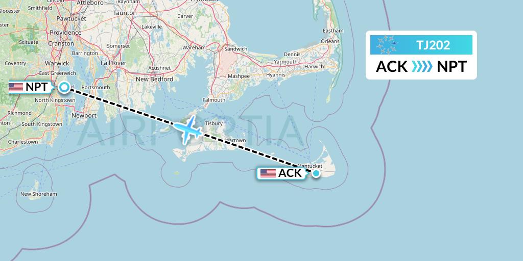 TJ202 Tradewind Aviation Flight Map: Nantucket to Newport