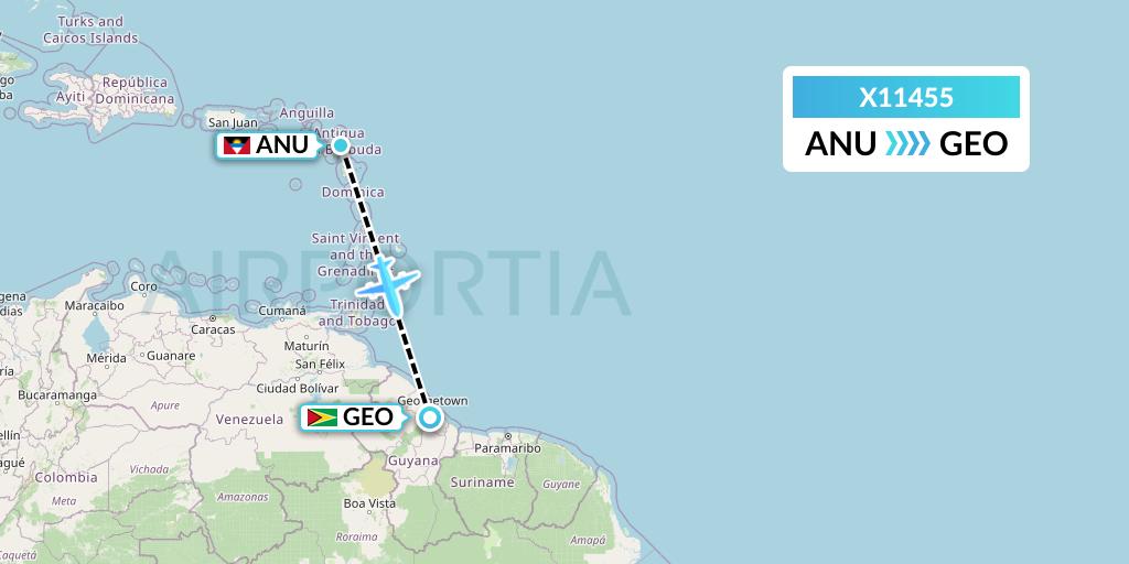 X11455 Nik Airways Flight Map: Antigua to Georgetown