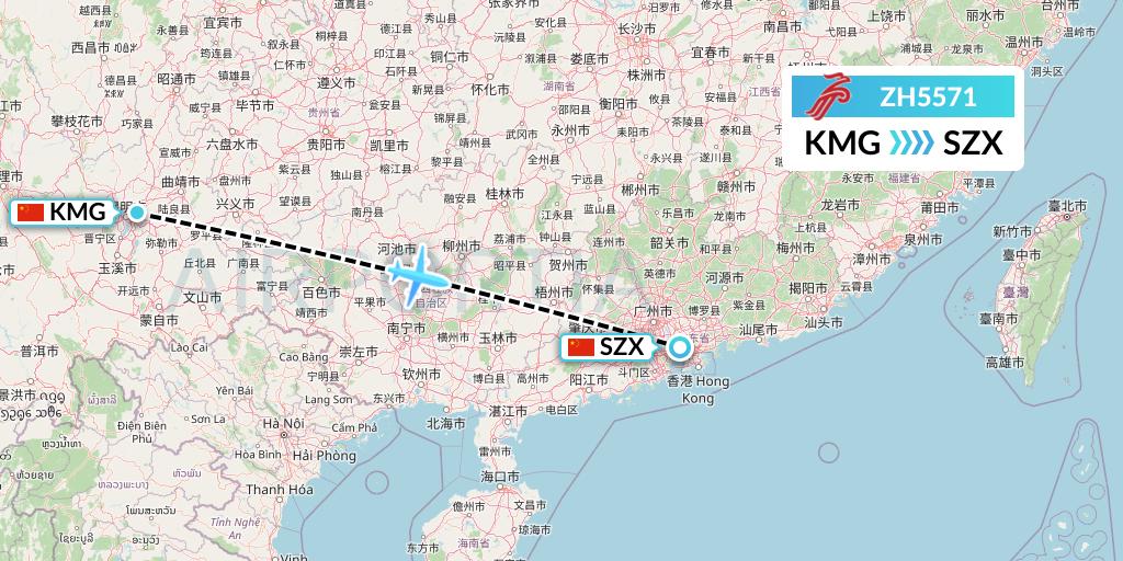 ZH5571 Shenzhen Airlines Flight Map: Kunming to Shenzhen