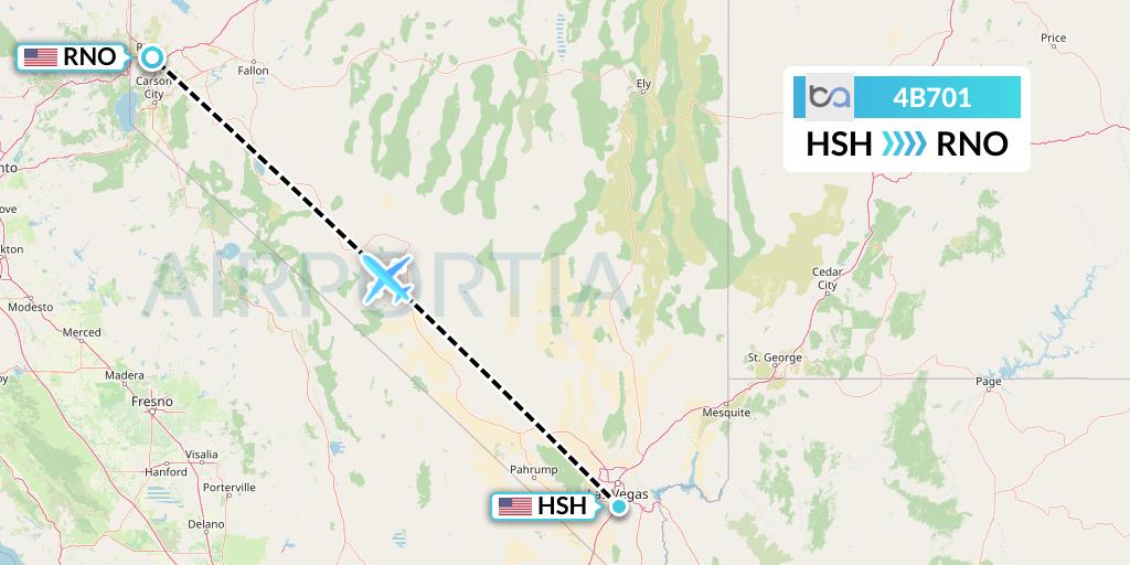 4B701 Boutique Air Flight Map: Las Vegas to Reno
