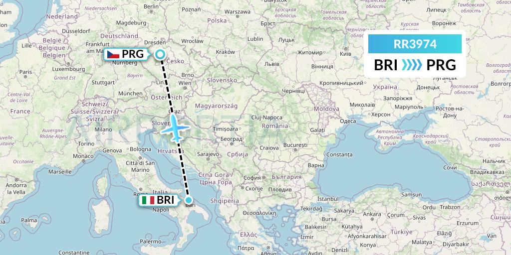 RR3974 Royal Air Force Flight Map: Bari to Prague