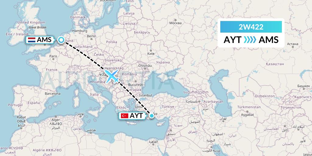 2W422 World 2 Fly Flight Map: Antalya to Amsterdam