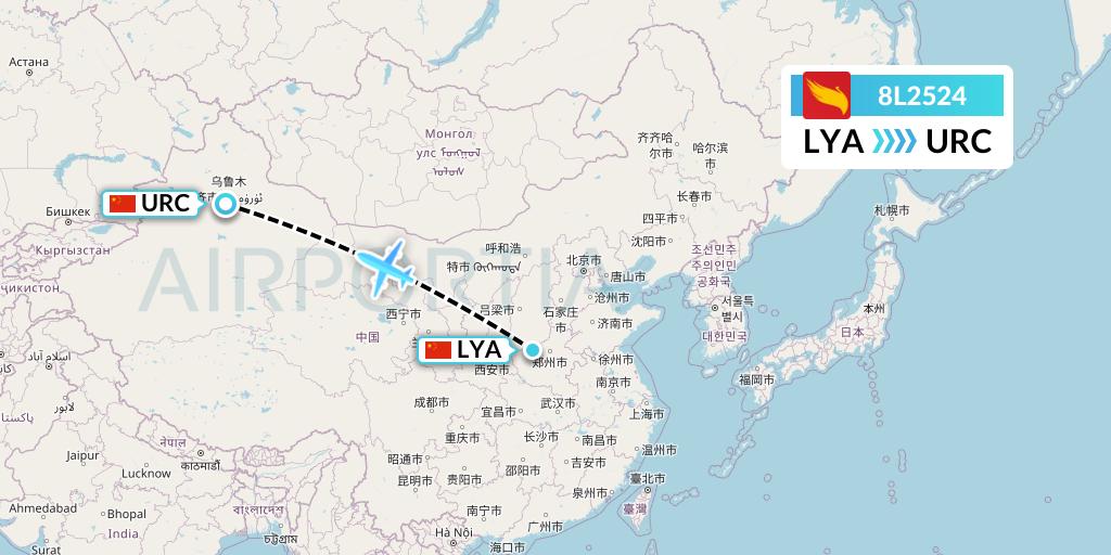 8L2524 Lucky Air Flight Map: Luoyang to Urumqi