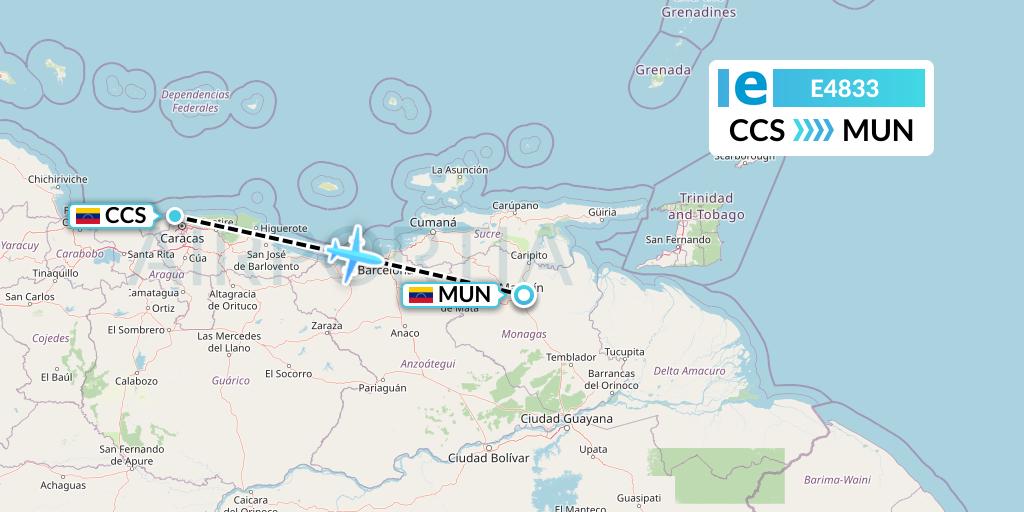 E4833 Estelar Latinoamerica C.A. Flight Map: Caracas to Maturin