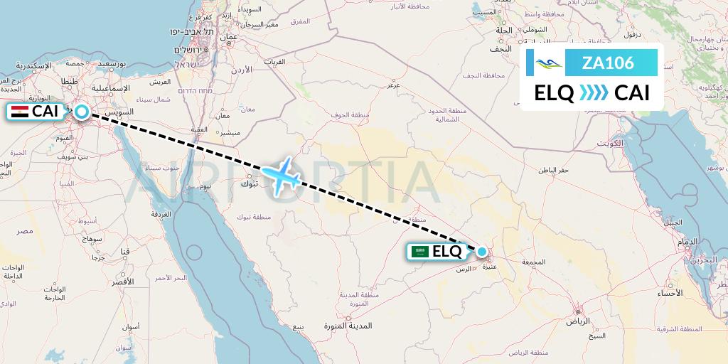 ZA106 Sky Angkor Airlines Flight Map: Al-Qassim to Cairo