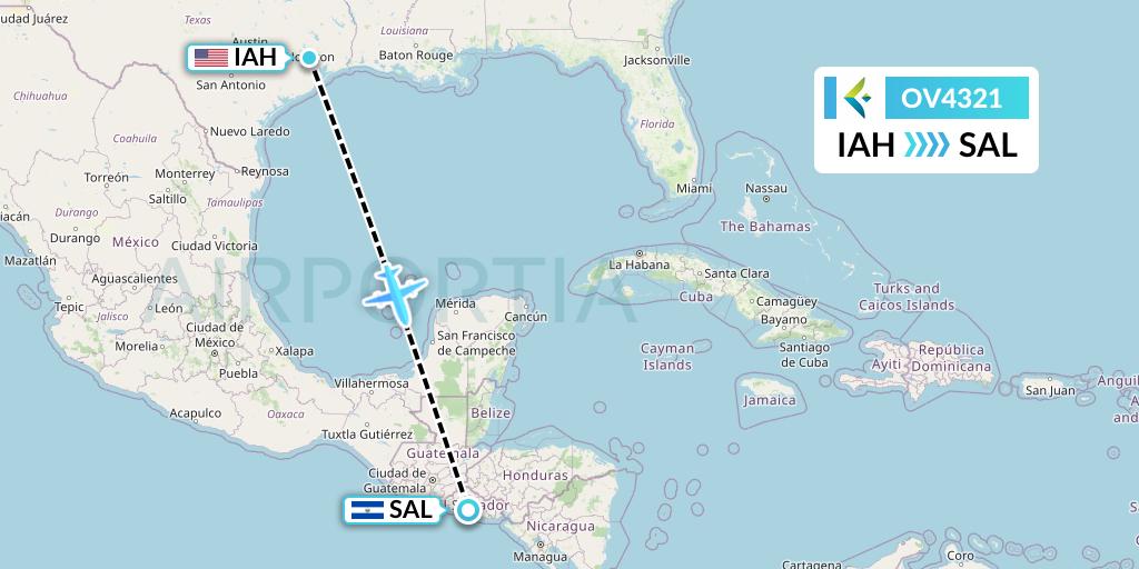 OV4321 SalamAir Flight Map: Houston to San Salvador